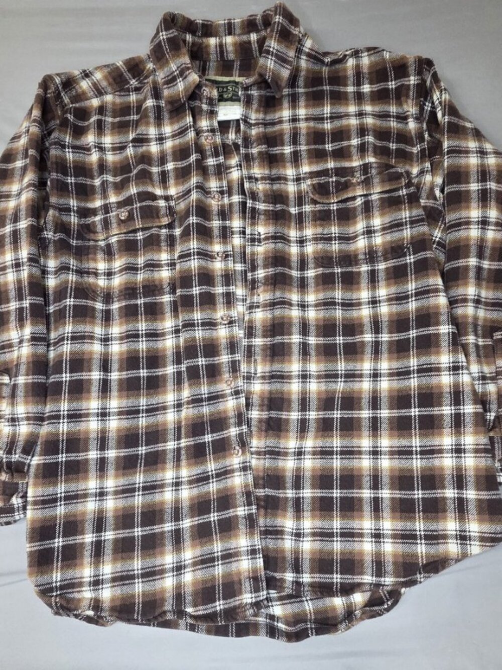 Field & Stream XL Brown Tan Plaid Flannel Outdoor Shirt